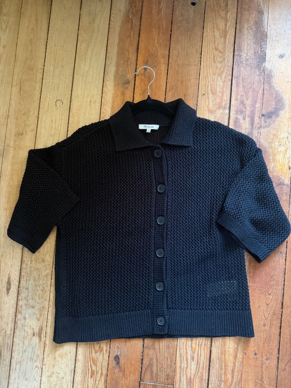 Madewell 100% cotton loose black knit short sleeve button up cardigan S/M - Picture 2 of 10